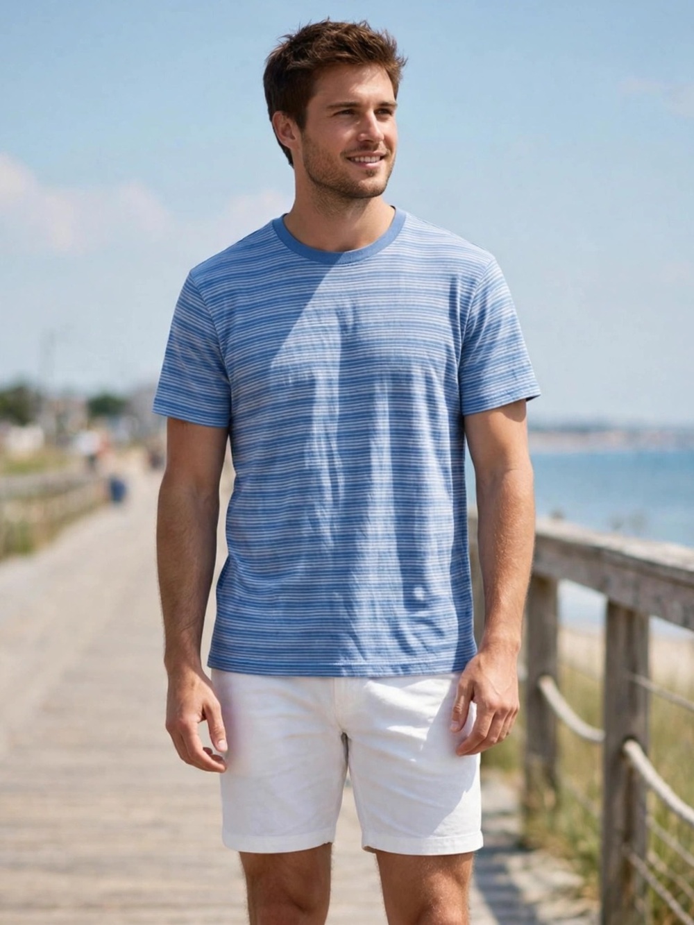 Michael Kors T Shirt Mens L Blue White Stripe Crew Neck Short Sleeve Casual